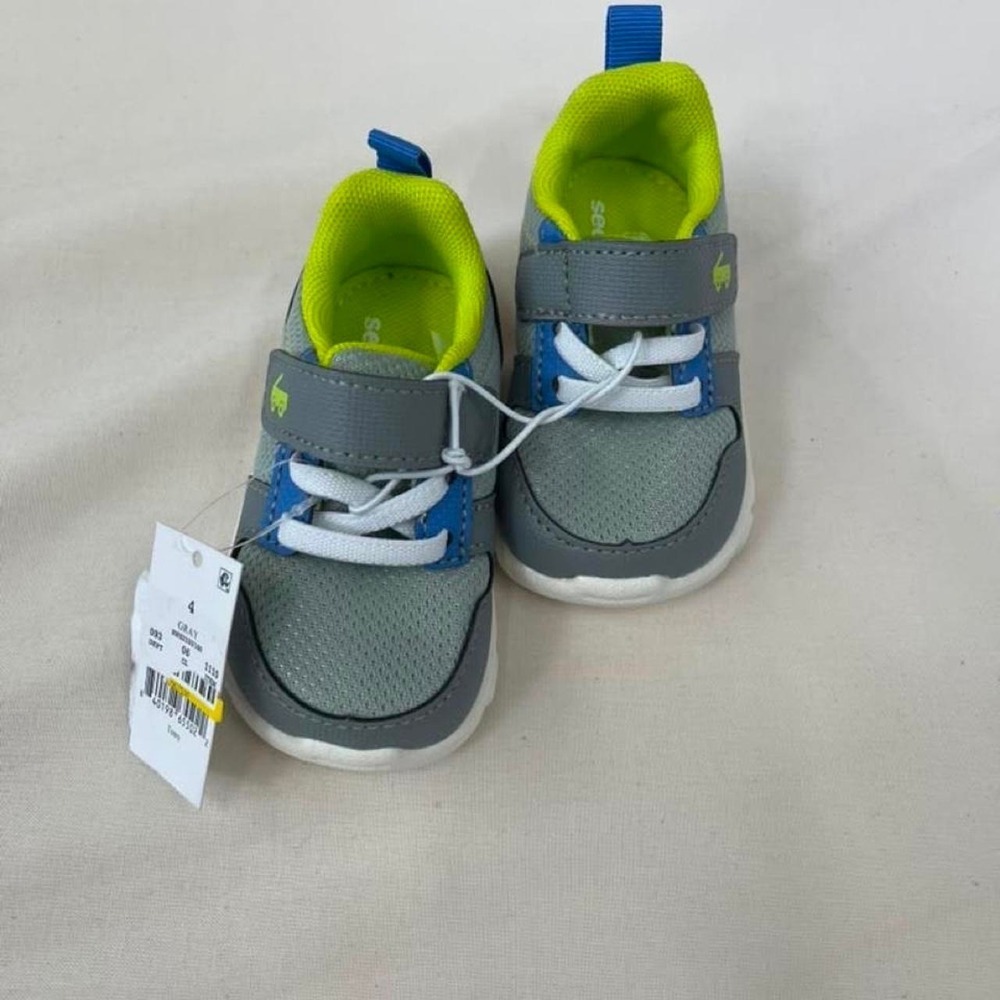 Gray & green toddler sneakers with blue accents